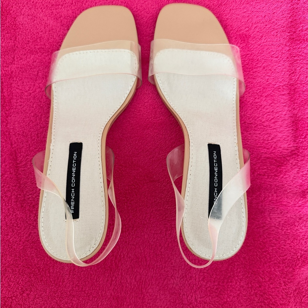 French Connection Women's Sandals with Clear Straps - Tan and Cream